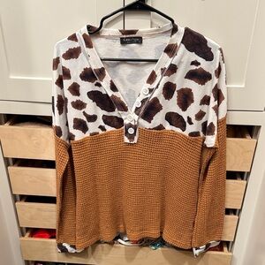 Brown and White Long Sleeve Top